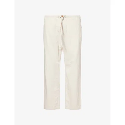 Paige Mens Ecru Rinse Glenmore Wide-leg Cotton And Linen Blend Trousers In Neutral