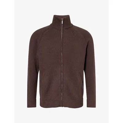 Paige Mens Falberg Zip-up Cotton And Cashmere Cardigan Brazil Nut In Brown