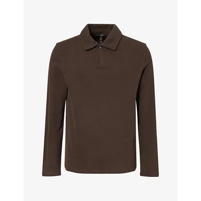 Paige Mens Hammond Long-sleeve Cotton Polo Shirt Dark Agar Xl In Brown