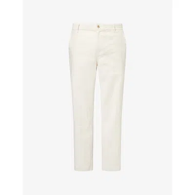 Paige Mens Fossil Herringbone Eberton Straight-leg Cotton Trousers In White