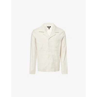 Paige Mens Fossil Herringbone Latigo Spread-collar Woven Jacket In Neutral