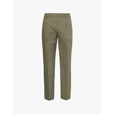 Paige Mens Aged Moss Shultz Pleated Tapered-leg Regular-fit Cotton-blend Trousers