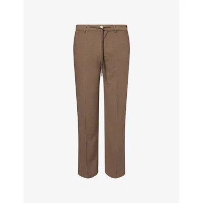 Paige Mens Dark Clove Tiano Straight-leg Linen-blend Trousers In Brown