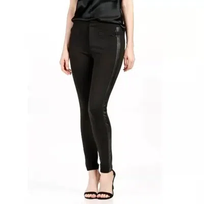 Paige Merci Stretch Faux Leather Tuxedo Stripe Slim Pants In Black