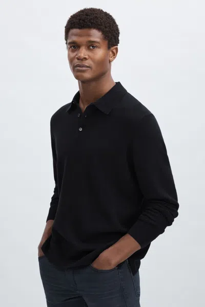 Paige Merino Wool Cotton Polo Jumper In Dark Navy
