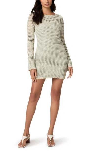Paige Metallic Open Stitch Long Sleeve Mini Sweater Dress In Silver