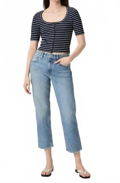 Paige Cindy Carmina Distressed Straight Leg Jean In Blue