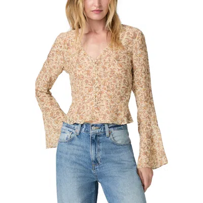 Paige Mila Metallic Floral Long Sleeve Silk Blend Button-up Shirt In Neutral