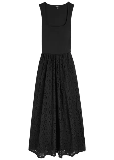 Paige Morel Broderie-anglaise Cotton Maxi Dress In Black