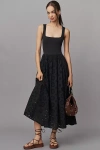 Paige Morel Sleeveless Square-neck Eyelet Midi Dress In Black