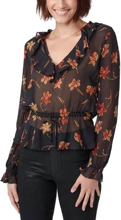 Paige Nathalie Floral Silk Popover Blouse In Black In Multi