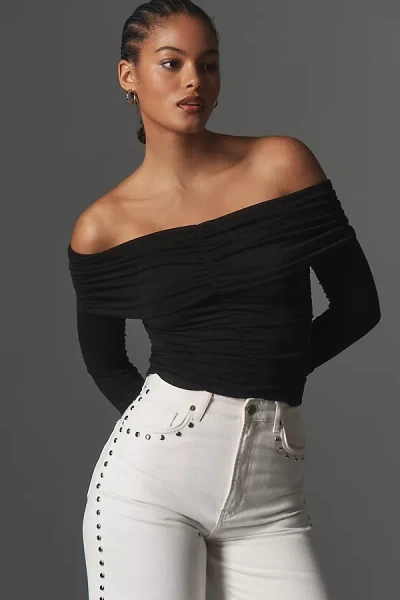 Paige Naya Off-shoulder Long-sleeve Top In Black