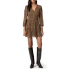 Paige Nicolo Print Long Sleeve Silk Minidress In Brown