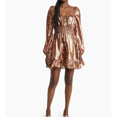 Paige Noah Metallic Dress Long Sleeve Mini In Brown Copper
