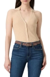 Paige Womens Camel Noellia Spread-collar Cotton-blend Ribbed Knit Top In Neutral