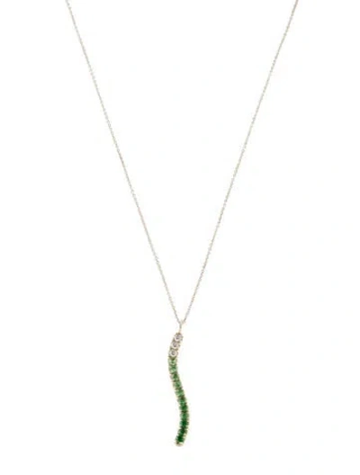 Pre-owned Paige Novick 14k Tsavorite & Diamond Wave Pendant Necklace, 20" In Multi