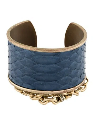 Pre-owned Paige Novick Leather Chain Cuff Bracelet, 6.5" In Blue