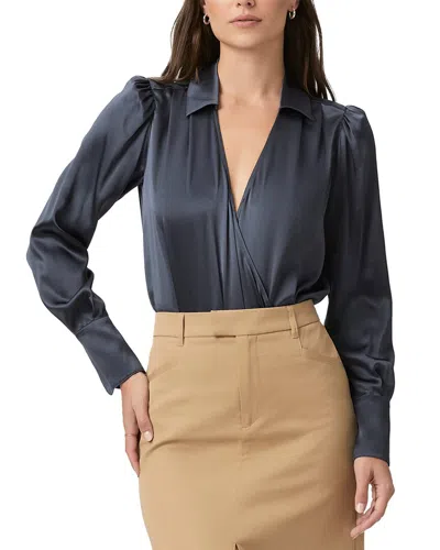 Paige Nyla Silk Bodysuit In Blue