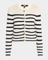 Paige Oberon Stripe Cotton Blend Cardigan In Ivorydark Ink Blue
