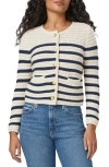 Paige Oberon Stripe Cotton Blend Cardigan In Ivory/dark Ink Blue