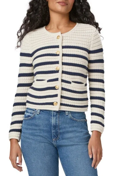 Paige Oberon Stripe Cotton Blend Cardigan In Ivory/dark Ink Blue