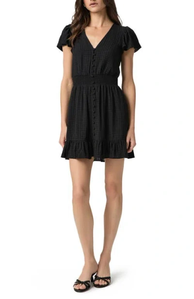 Paige Odella Gingham Flutter Sleeve Minidress In Black