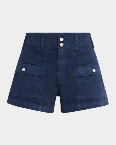 Paige Womens Olivia Patch-pocket Stretch-cotton Cargo Short Vintage Navy Seascape