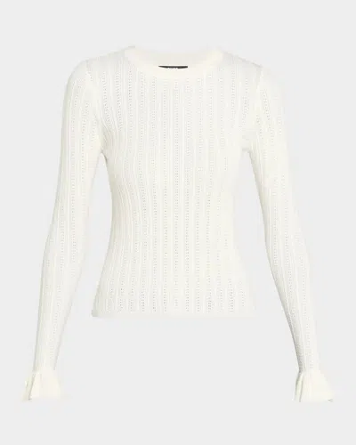Paige Ophelia Novelty Stitch Crewneck Sweater Top In White
