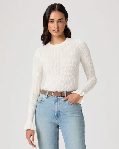 Paige Ophelia Novelty Stitch Crewneck Sweater Top In White