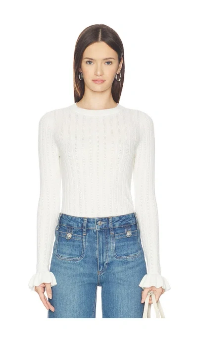 Paige Ophelia Novelty Stitch Crewneck Sweater Top In White