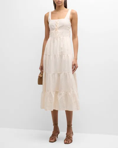 Paige Ophella Lace-up Tiered Midi Dress In Marble