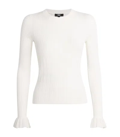 Paige Ophelia Novelty Stitch Crewneck Sweater Top In White