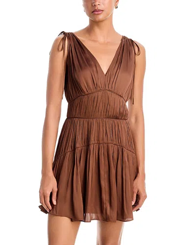 Paige Otis Shirred Satin Mini Dress In Brown