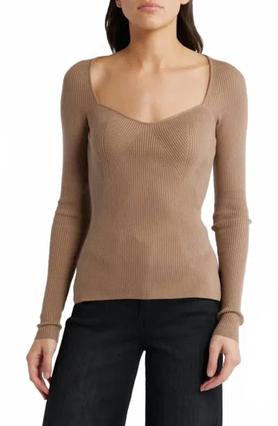 Paige Parvati Sweetheart Neck Rib Sweater In Burnt Sugar In Brown