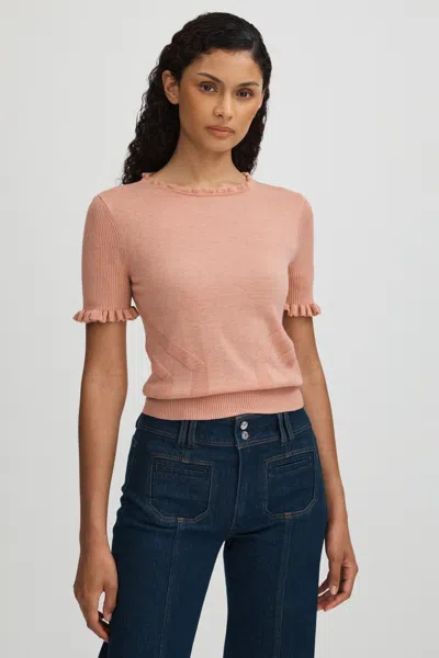 Paige Peach Metallic Ruffle Trim Top