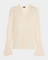 Paige Pepita Printed Long-sleeve Blouse In Latte Foam