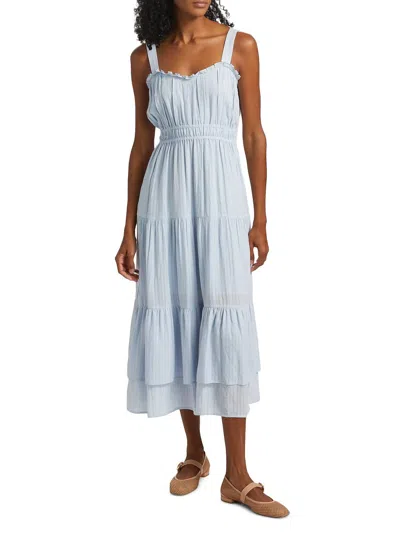 Paige Persimmon Tiered Shirred Fit Dress In Blue Bell