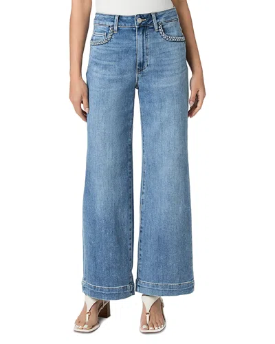 Paige Petite Anessa Braided Pocket High Rise Wide Jeans In Encino In Blue