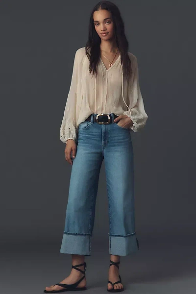 Paige Petite Sasha High-rise Cuffed Wide-leg Ankle Jeans In Blue