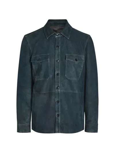 Paige Mens Dark Navy Peyman Suede Jacket In Blue