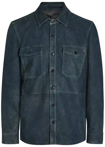 Paige Mens Dark Navy Peyman Suede Jacket In Blue