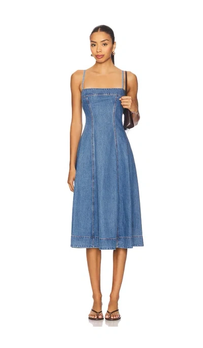 Paige Womens Serenade Pippa Square-neck Cotton-blend Denim Midi Dress In Blue