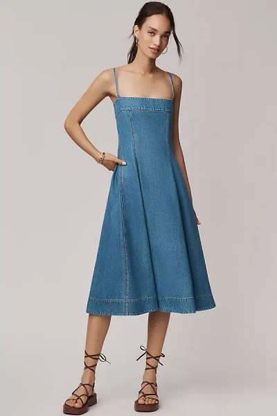 Paige Pippa Sleeveless Seamed Denim Midi Dress In Blue