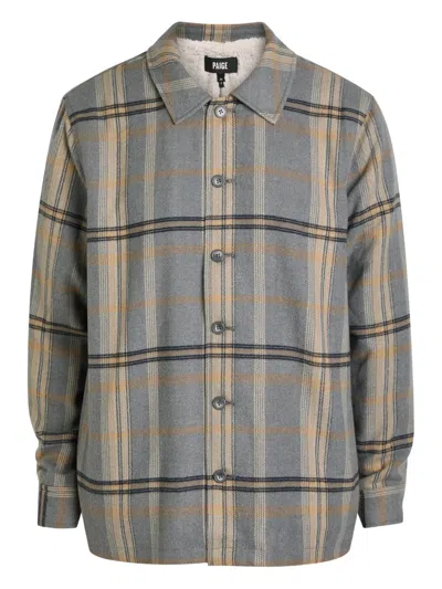 Paige Mens Telford Fleece-lined Woven Overshirt Jacket Blue Ash Plaid Xl In Gray