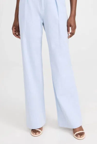 Paige Pleated Light Chambray Linen Trousers In Blue