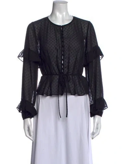 Pre-owned Paige Polka Dot Print Crew Neck Blouse In Black