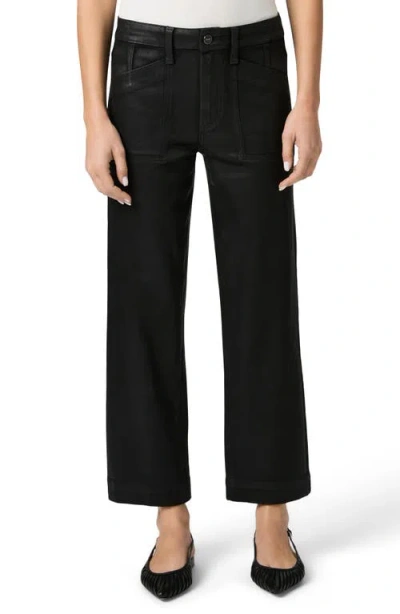 Paige Quincy Coated Mid Rise Ankle Straight Leg Pants In Black