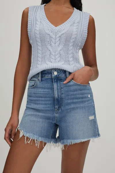 Paige Raw Hem Denim Shorts In Denim Blue