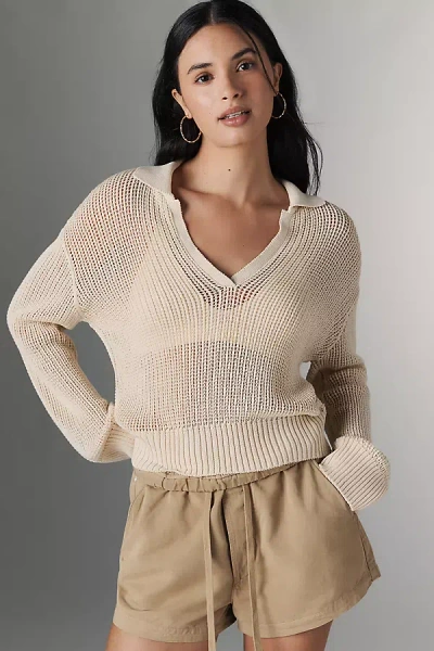 Paige Womens Neutral Ecru Riva V-neck Cotton-knit Jumper Xs