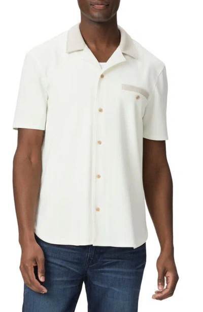 Paige Roan Short Sleeve Knit Button-up Shirt In Luminite / White Dunes